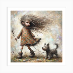 Little Girl With A Dog Art Print