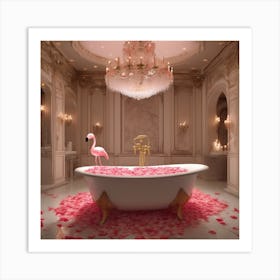 Flamingo In Bathroom Gracefully Wading 2 Art Print
