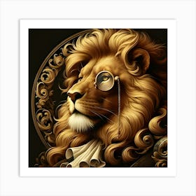 A Regal Lion With A Gold Rimmed Monocle, Inspired By The Grand And Baroque Paintings Of Caravaggio Art Print