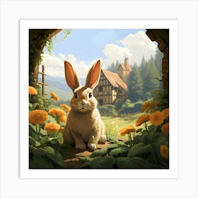 Rabbit Amongst The Marigolds Art Print