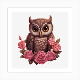 Owl With Roses 20 Art Print