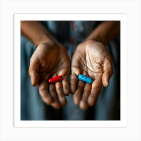 Hands Holding red and blue Pill 2 Art Print