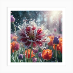 Water Drops On Tulips Art Print