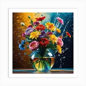 Water Splashing Flowers 5 Art Print