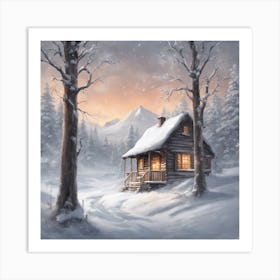 5545 Snowy Winter Wonderland With A Lone Cabin In The D Xl 1024 V1 0 Art Print