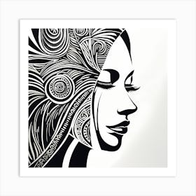 A Linocut inspired woman art, 140 Art Print