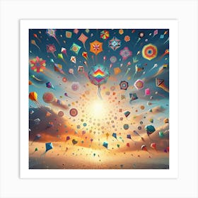 Photograph Of Different Colorful Kites Flying In The Sky 2 Art Print