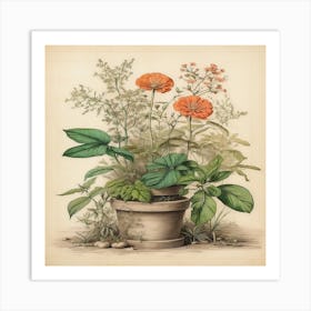 Orange Flowers In A Pot Art Print