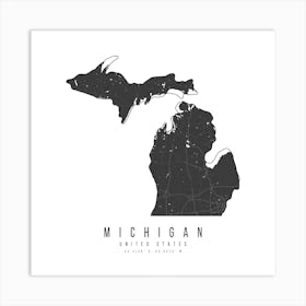 Michigan Mono Black And White Modern Minimal Street Map Square Art Print