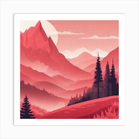 Misty mountains background in red tone 15 Art Print