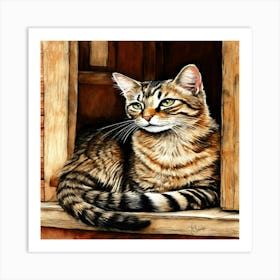 Tabby Cat In Window Art Print