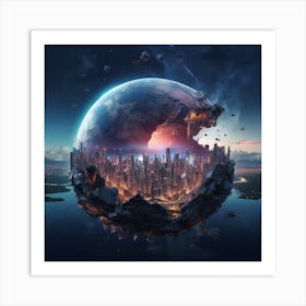 Igiracer Broken In Half Planet With Amazing City Inside 1 Art Print