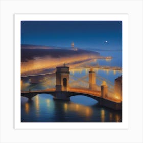 Budapest Bridge At Night Art Print