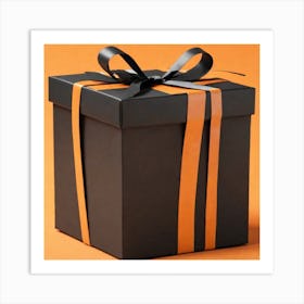 Black Gift Box With Orange Ribbon Art Print