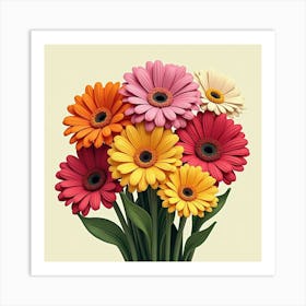 A Bouquet Of Bright, Cheerful Gerbera Daisies In Assorted Colors 5 Art Print