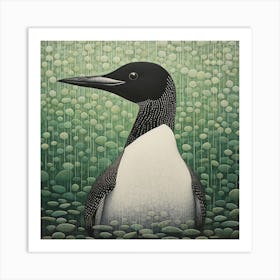 Ohara Koson Inspired Bird Painting Loon 4 Square Art Print