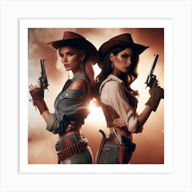 Duel 2/4 (beautiful female lady cowgirl guns old west western standoff fight dead or alive) Art Print