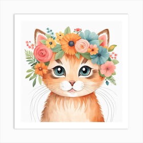 Floral Baby Cat Nursery Illustration (7) Art Print