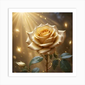 A Golden Rose Blooming In The Air Its Petals Art Print