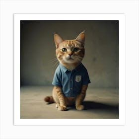 Cat standing like human, wearing t-shirt, smiling, Miyazaki Hayao art style Art Print