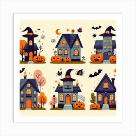 Halloween Houses - Cute Vector style Illustration 1 Art Print