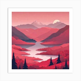 Misty mountains background in red tone 43 Art Print