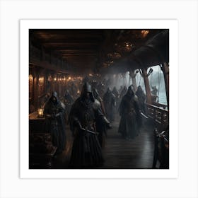 D&D fighting ghosts wraiths specters spirits on ship lower deck, dark fantasy, intricate, highly detailed, digital painting, artstation, concept art, smooth, sharp focus, digital illustration Art Print