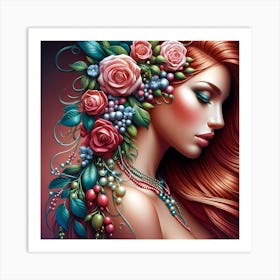 Beautiful Girl With Flowers 10 Art Print