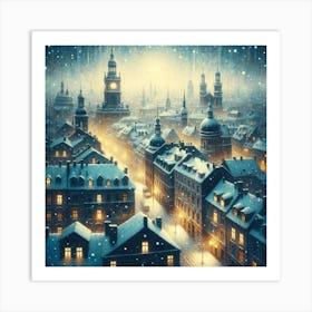 Christmas City At Night Art Print