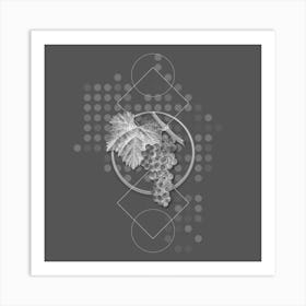 Vintage Grape Vine Botanical with Line Motif and Dot Pattern in Ghost Gray n.0001 Art Print