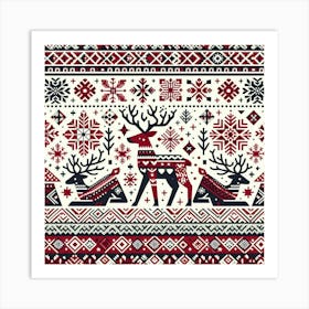 Christmas Seamless Pattern With Reindeer Art Print