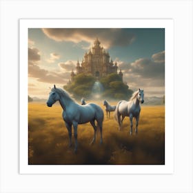 White Horses In A Field Art Print