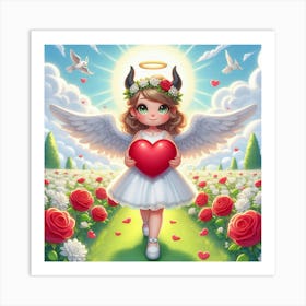 Angel Girl Holding Heart Art Print