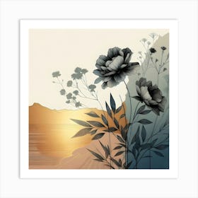 Flowers At Sunset Canvas Print 1 Art Print