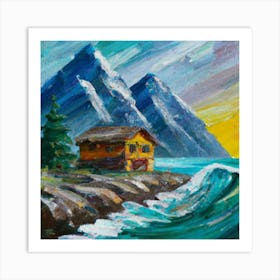 Acrylic and impasto pattern, mountain village, sea waves, log cabin, high definition, detailed geometric 2 Art Print