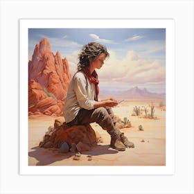 Girl In The Desert Art Print