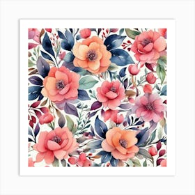 Watercolor Floral Pattern Art Print 4 Art Print