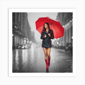 Beautiful Woman In Rain Art Print