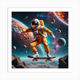 Astronaut Skateboarding In Space 6 Art Print