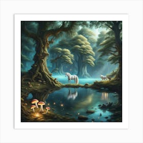 Unicorns In The Forest 1 Art Print