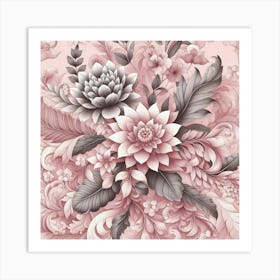 Pink Floral Wallpaper 3 Art Print