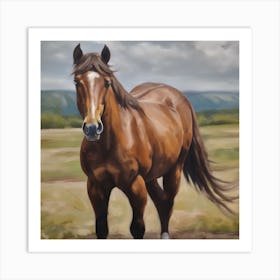 A Brown Hair Horse Looking To Sky For Success Class Focus Oil On Canvas Art Print