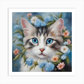 Cat With Flowers Art Print