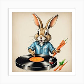 Rabbit Playing Record Art Print