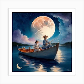 Moonlight In The Boat Art Print