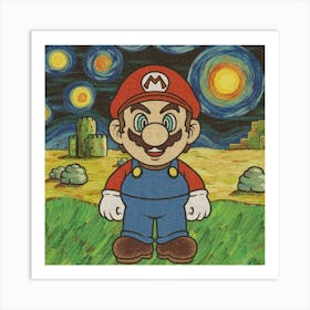 Mario Bros Starry Night Art Print