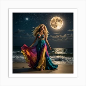 Full Moon On The Beach Art Print