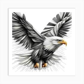 Eagle Spread Wings Color Drawing - Wild Bird Artwork 104 Art Print