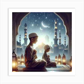 Muslim Children Prayingلمشاعر الروحانية في رمضان Art Print