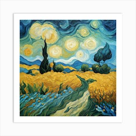 Starry Night In The Wheat Field Art Print